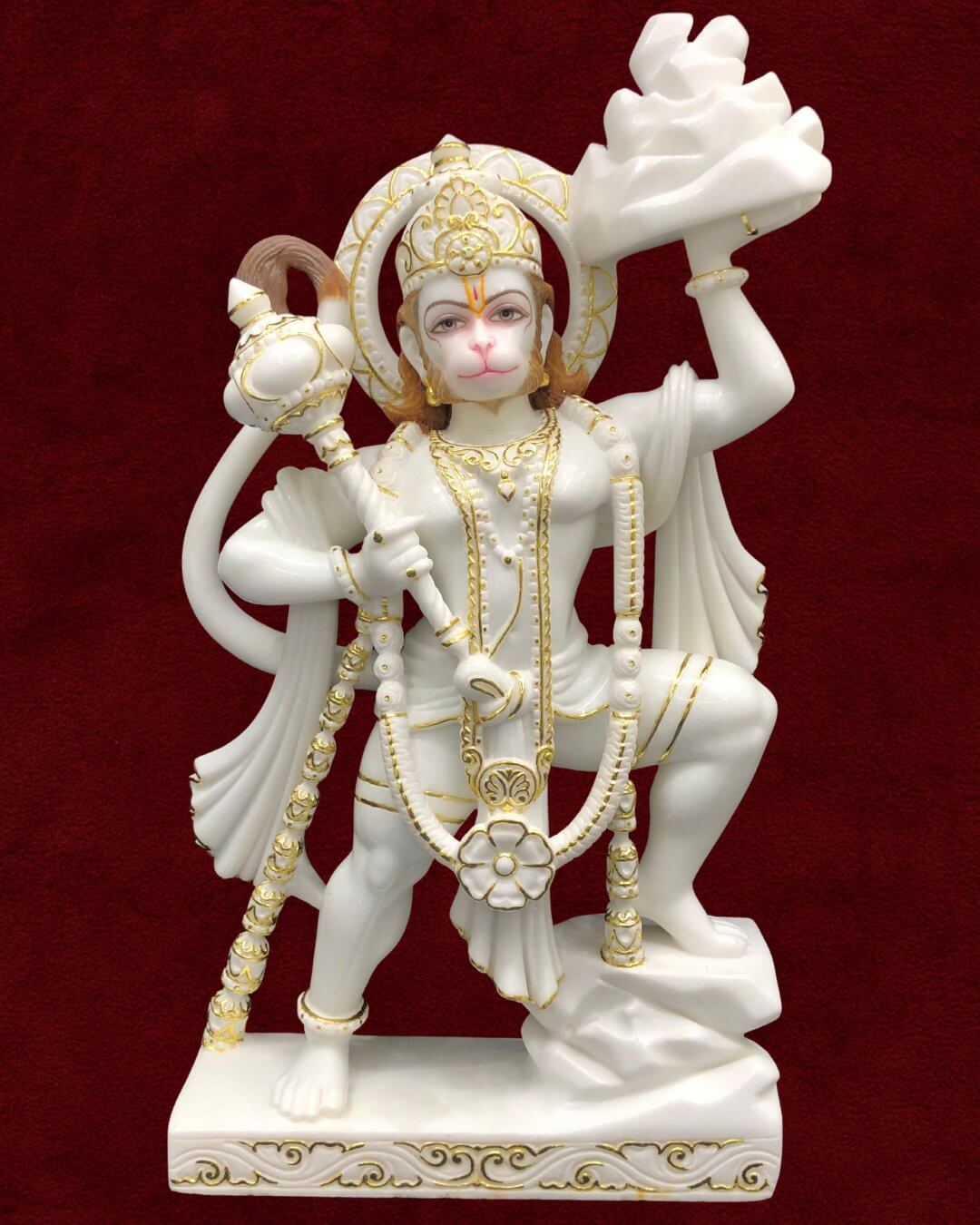 Powerful Marble Hanuman Ji - Divine Strength Mighty Bajrang Bali Moorti Handcrafted Temple Art